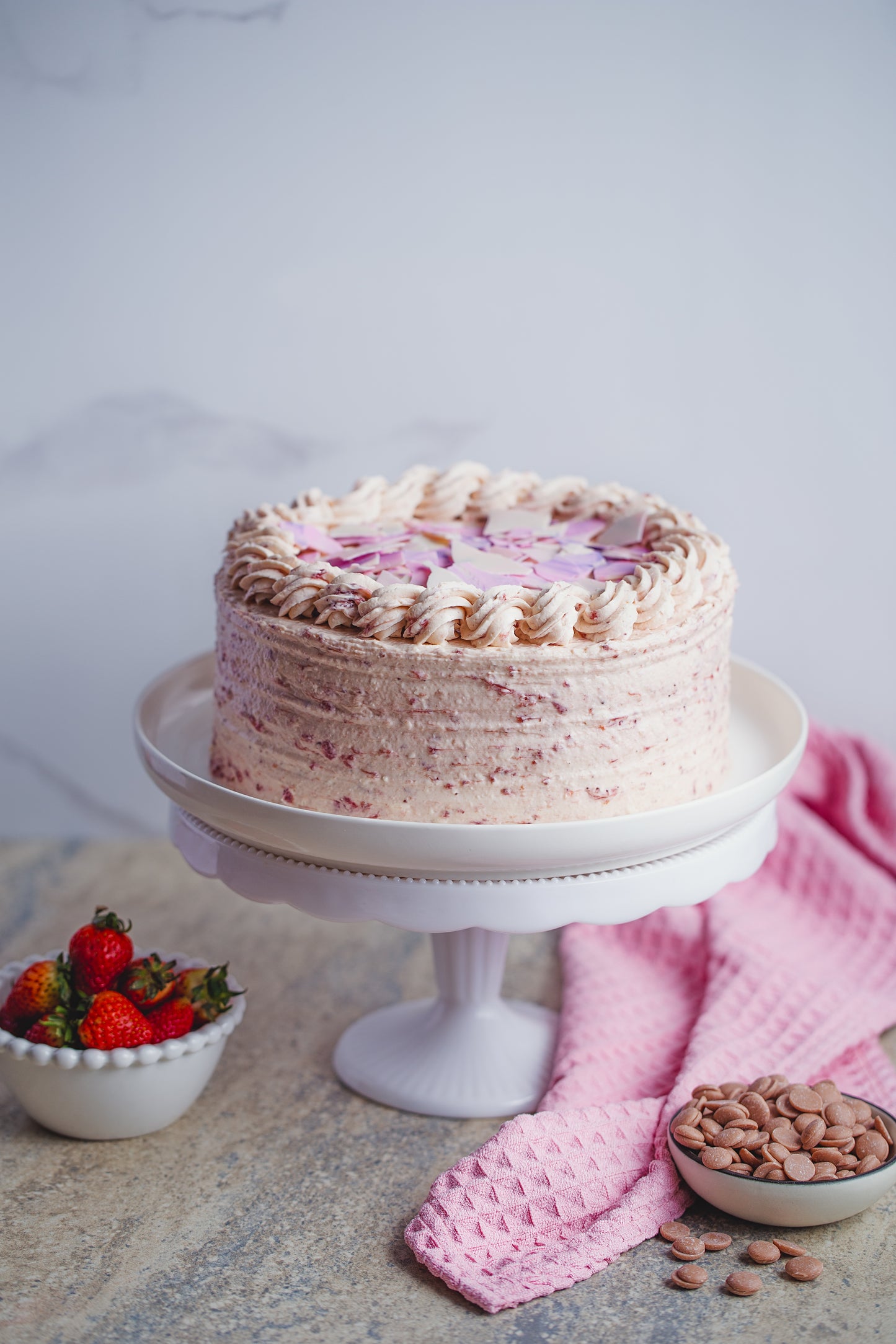 Ruby Pink Strawberry Mascarpone Cake